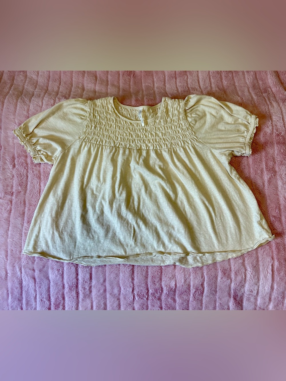 American Eagle Outfitters Pale Yellow Smocked Puff Sleeve Crop Top
